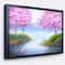 Designart - Flowering Trees Over Lake - Landscape Art Print Canvas in Black Frame